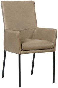 SHOPX HUISCOLLECTIE Taupe leren moderne eetkamerstoel Royal - poot vierkant zwart - Granada leer Taupe (taupe leer)