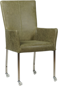 SHOPX HUISCOLLECTIE Olijfgroene leren moderne eetkamerstoel Deal - met armleuning poot vierkant rvs met wiel - Vintage Leer Olive (olijfgroen leer)