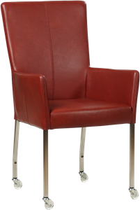 SHOPX HUISCOLLECTIE Rode leren moderne eetkamerstoel Deal - met armleuning poot vierkant rvs met wiel - Granada leer Rouge (rood leer)