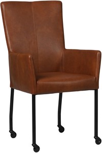SHOPX HUISCOLLECTIE Cognac leren moderne eetkamerstoel Deal - met armleuning poot vierkant zwart met wiel - Granada leer Savannah (cognac leer)