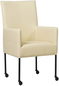 SHOPX HUISCOLLECTIE Crème leren moderne eetkamerstoel Spark - poot rond zwart met wiel - Toledo Leer Polar (crème leer)