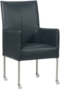 SHOPX HUISCOLLECTIE Blauwe leren moderne eetkamerstoel Spark - poot rond rvs met wiel - Granada leer Blue (blauw leer)