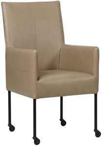 SHOPX HUISCOLLECTIE Taupe leren moderne eetkamerstoel Spark - poot rond zwart met wiel - Granada leer Taupe (taupe leer)