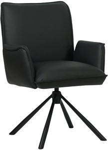 SHOPX HUISCOLLECTIE Zwarte leren industriële draaibare eetkamerstoel Elite - Hermes Leer Nero (zwart leer)