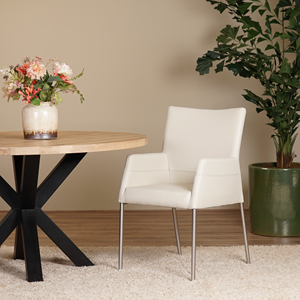 SHOPX HUISCOLLECTIE Set van 4 ecru leren eetkamerstoelen Loes