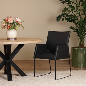 SHOPX HUISCOLLECTIE Set van 4 zwart leren eetkamerstoelen Els - met armleuning