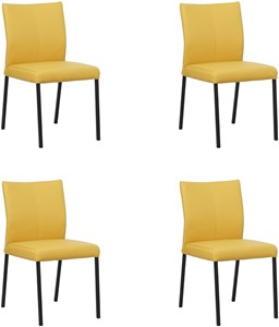 SHOPX HUISCOLLECTIE Set van 4 Gele leren moderne eetkamerstoelen Basic - poot vierkant zwart - Toledo Leer Giallo (geel leer)