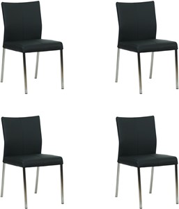 SHOPX HUISCOLLECTIE Set van 4 Zwarte leren moderne eetkamerstoelen Basic - poot vierkant rvs - Toledo Leer Nero (zwart leer)