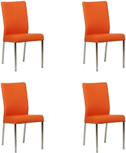 SHOPX HUISCOLLECTIE Set van 4 Oranje leren moderne eetkamerstoelen Comfort - Toledo Leer Orange (oranje leer)