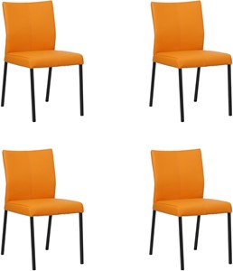 SHOPX HUISCOLLECTIE Set van 4 Oranje leren moderne eetkamerstoelen Basic - poot vierkant zwart - Toledo Leer Mandarin (oranje leer)
