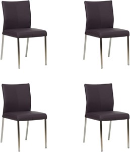 SHOPX HUISCOLLECTIE Set van 4 Donkerpaarse leren moderne eetkamerstoelen Basic - poot vierkant rvs - Toledo Leer Merlin (donkerpaars leer)