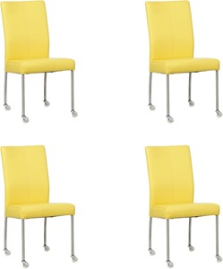 SHOPX HUISCOLLECTIE Set van 4 Felgele leren moderne eetkamerstoelen Comfort - poot rond rvs met wiel - Hermes Leer Yellow (felgeel leer)