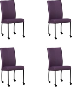 SHOPX HUISCOLLECTIE Set van 4 Paarse leren moderne eetkamerstoelen Comfort - poot rond zwart met wiel - Toledo Leer Aubergine (paars leer)