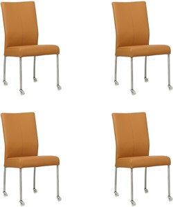 SHOPX HUISCOLLECTIE Set van 4 Lichtcognac leren moderne eetkamerstoelen Comfort - poot rond rvs met wiel - Toledo Leer Sabbia (lichtcognac leer)