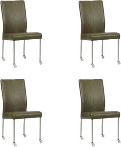 SHOPX HUISCOLLECTIE Set van 4 Feloranje leren moderne eetkamerstoelen Comfort - poot rond rvs met wiel - Granada leer Moss (feloranje leer)