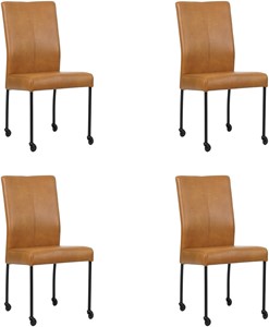 SHOPX HUISCOLLECTIE Set van 4 Cognac leren moderne eetkamerstoelen Comfort - poot rond zwart met wiel - Granada leer Sahara (cognac leer)