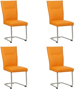 SHOPX HUISCOLLECTIE Set van 4 Oranje leren Retro - poot rond rvs - Toledo Leer Mandarin (oranje leer)