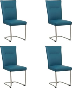 SHOPX HUISCOLLECTIE Set van 4 Blauwe leren Retro - poot rond rvs - Toledo Leer Turquoise (blauw leer)