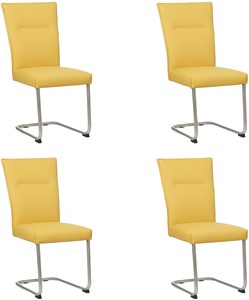 SHOPX HUISCOLLECTIE Set van 4 Gele leren Retro - poot rond rvs - Toledo Leer Giallo (geel leer)
