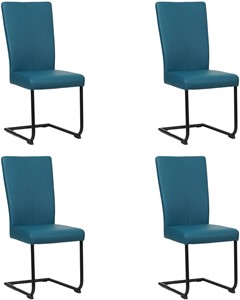 SHOPX HUISCOLLECTIE Set van 4 Blauwe leren industriële eetkamerstoelen Dry - poot rond zwart - Toledo Leer Turquoise (blauw leer)
