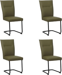 SHOPX HUISCOLLECTIE Set van 4 Olijfgroene leren Retro - poot rond zwart - Toledo Leer Olive (olijfgroen leer)