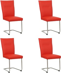 SHOPX HUISCOLLECTIE Set van 4 Felrode leren Retro - poot rond rvs - Toledo Leer Ferrari (felrood leer)