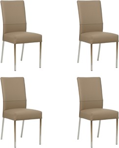 SHOPX HUISCOLLECTIE Set van 4 Taupe leren moderne eetkamerstoelen Real - poot vierkant rvs - Toledo Leer Mocca (taupe leer)