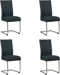 SHOPX HUISCOLLECTIE Set van 4 Blauwe leren industriële eetkamerstoelen Piece - poot rond rvs - Toledo Leer Marine (blauw leer)