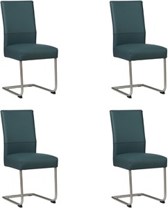 SHOPX HUISCOLLECTIE Set van 4 Blauwe leren industriële eetkamerstoelen Piece - poot rond rvs - Toledo Leer Whale (blauw leer)