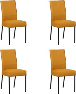 SHOPX HUISCOLLECTIE Set van 4 Gele leren moderne eetkamerstoelen Real - poot vierkant zwart - Toledo Leer Leem (geel leer)