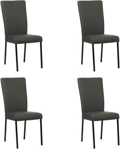 SHOPX HUISCOLLECTIE Set van 4 Donkergrijze leren moderne eetkamerstoelen Daily - poot vierkant zwart - Toledo Leer Antracite (donkergrijs leer)