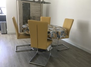 SHOPX HUISCOLLECTIE Set van 4 leren eetkamerstoelen - met sledepoot - geel leer - Echt leer, Industrieel, ontdek de vele Leersoorten en Kleuren bij ShopX