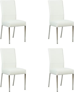 SHOPX HUISCOLLECTIE Set van 4 Gebroken witte leren moderne eetkamerstoelen Real - poot vierkant rvs - Toledo Leer Bianco (gebroken wit leer)
