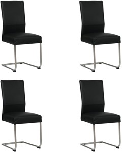 SHOPX HUISCOLLECTIE Set van 4 Zwarte leren industriële eetkamerstoelen Piece - poot rond rvs - Toledo Leer Nero (zwart leer)