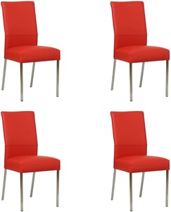 SHOPX HUISCOLLECTIE Set van 4 Felrode leren moderne eetkamerstoelen Real - poot vierkant rvs - Toledo Leer Ferrari (felrood leer)