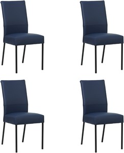 SHOPX HUISCOLLECTIE Set van 4 Blauwe leren moderne eetkamerstoelen Real - poot vierkant zwart - Toledo Leer Kobalt (blauw leer)