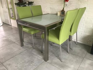 SHOPX HUISCOLLECTIE Set van 4 leren eetkamerstoelen - felgroen leer - Echt leer, Modern, ontdek de vele Leersoorten en Kleuren bij ShopX
