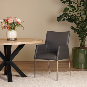 SHOPX HUISCOLLECTIE Set van 6 antraciet leren eetkamerstoelen Loes