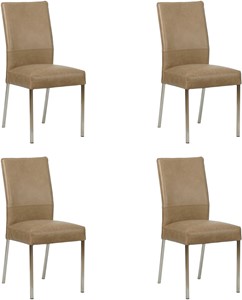 SHOPX HUISCOLLECTIE Set van 4 Taupe leren moderne eetkamerstoelen Real - poot vierkant rvs - Vintage Leer Taupe (taupe leer)