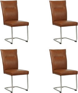 SHOPX HUISCOLLECTIE Set van 4 Cognac leren Retro - poot rond rvs - Granada leer Savannah (cognac leer)