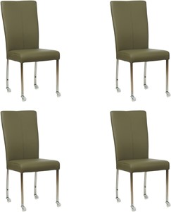 SHOPX HUISCOLLECTIE Set van 4 Olijfgroene leren moderne eetkamerstoelen Deal - poot vierkant rvs met wiel - Toledo Leer Olive (olijfgroen leer)