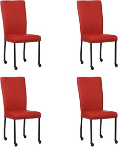 SHOPX HUISCOLLECTIE Set van 4 Rode leren moderne eetkamerstoelen Deal - poot vierkant zwart met wiel - Toledo Leer Ducati (rood leer)