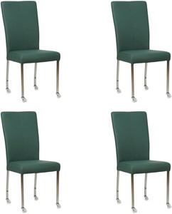 SHOPX HUISCOLLECTIE Set van 4 Groene leren moderne eetkamerstoelen Deal - poot vierkant rvs met wiel - Toledo Leer Forrest (groen leer)