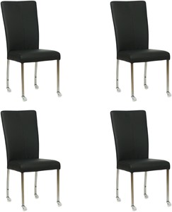 SHOPX HUISCOLLECTIE Set van 4 Zwarte leren moderne eetkamerstoelen Deal - poot vierkant rvs met wiel - Toledo Leer Nero (zwart leer)