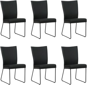 SHOPX HUISCOLLECTIE Set van 6 Zwarte leren industriële eetkamerstoelen Mate - Hermes Leer Nero (zwart leer)