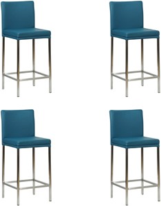 SHOPX HUISCOLLECTIE Set van 4 Blauwe leren moderne barkrukken Break - poot vierkant rvs - Hermes Leer Turquoise (blauw leer)
