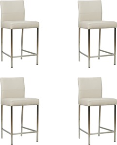 SHOPX HUISCOLLECTIE Set van 4 Crème leren moderne barkrukken Bright - poot vierkant rvs - Toledo leer Misty (crème leer)