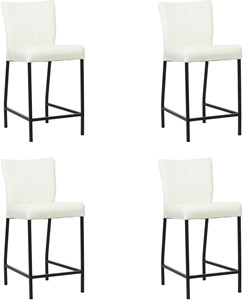 SHOPX HUISCOLLECTIE Set van 4 Gebroken witte leren moderne barkrukken Revolt - poot vierkant zwart - Toledo Leer Bianco (gebroken wit leer)