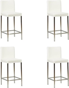 SHOPX HUISCOLLECTIE Set van 4 Witte leren moderne barkrukken Break - poot vierkant rvs - Toledo Leer Purewhite (wit leer)