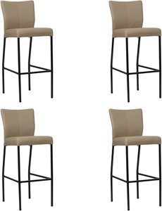 SHOPX HUISCOLLECTIE Set van 4 Taupe leren moderne barkrukken Revolt - poot vierkant zwart - Toledo Leer Mocca (taupe leer)